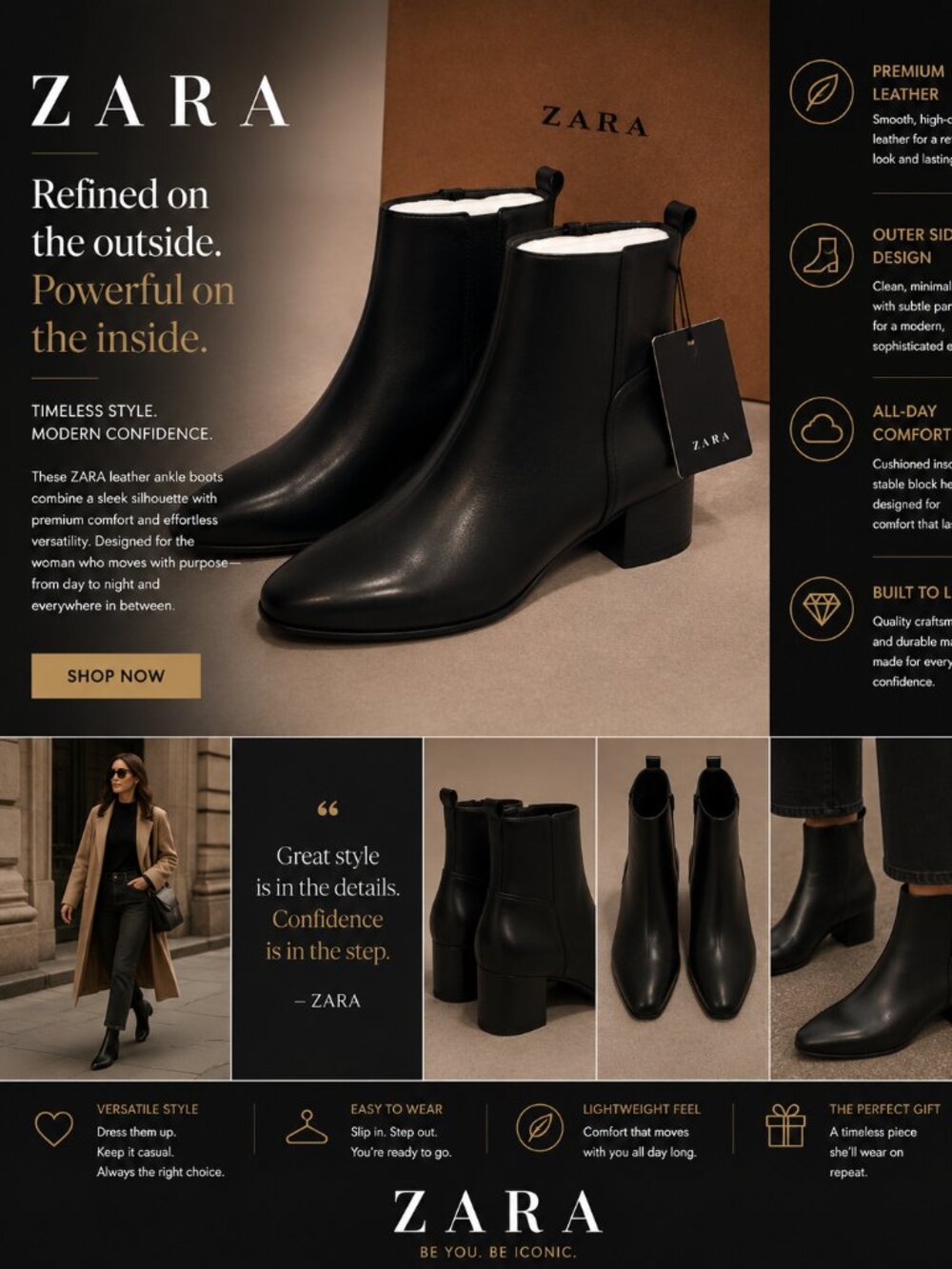 ZARA Leather Ankle Boots – Modern Essential Collection